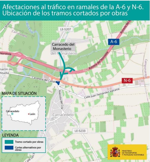 Corte de Carretera: Obras de conservación en la autovía Noroeste A-6 a partir del lunes en Carracedelo