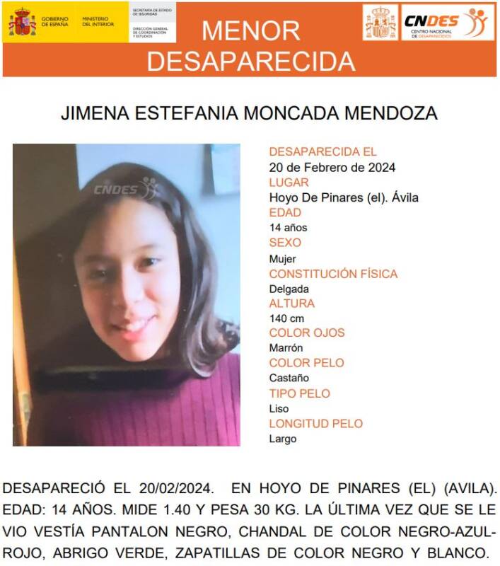 Urgente. Buscan intensamente a Jimena Estefanía Moncaba, menor desaparecida en Ávila