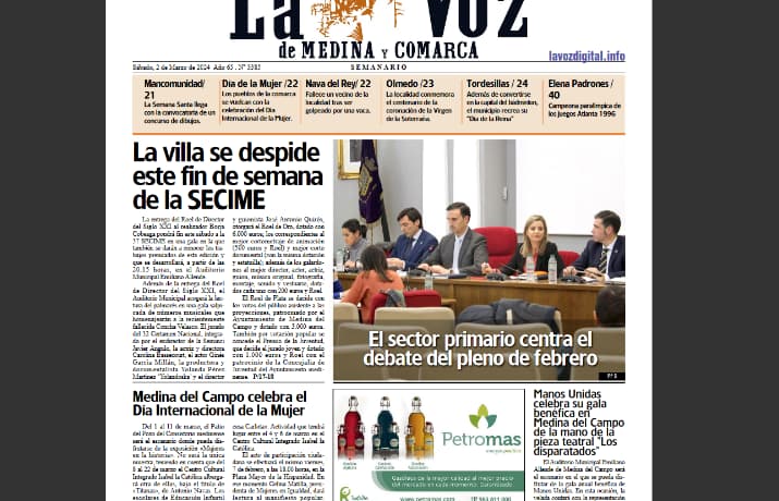Ya puede leer y descargar gratis el semanario de La Voz de Medina y Comarca de esta semana 2 de marzo de 2024