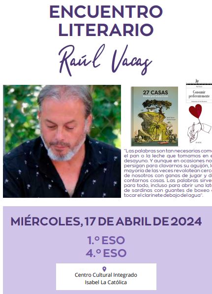 Encuentro Literario con Raúl Vacas en el IES Gómez Pereira en la celebración del Día del Libro en Medina del Campo»