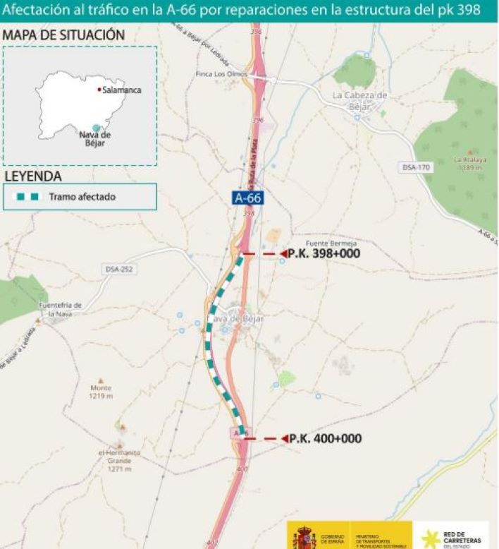 Obras en la A-66 cerca de Nava de Béjar, tráfico desviado hasta finales de julio