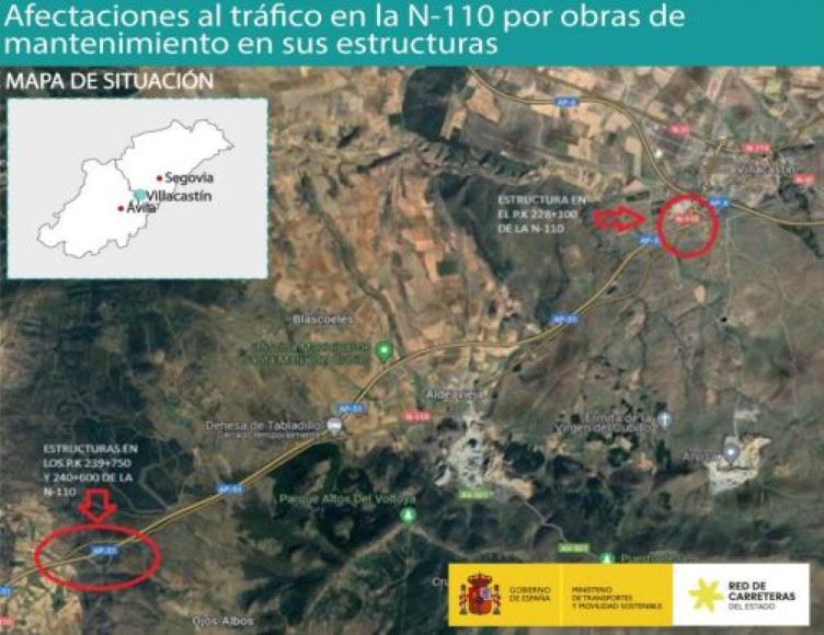 Obras en la carretera N-110, afectación al tráfico en Segovia y Ávila a partir del lunes