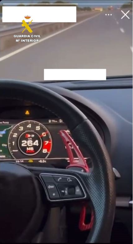 La Guardia Civil investiga a un conductor por circular a 264 km/h sin permiso de conducir
