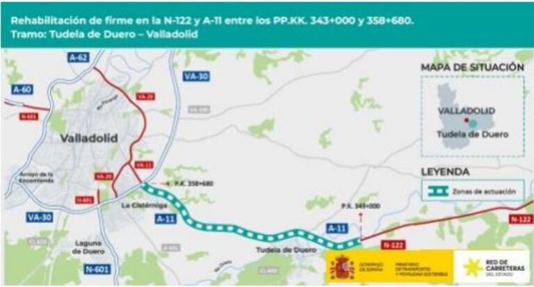 Transportes licita la rehabilitación del firme en la A-11 y N-122 entre Tudela del Duero y Valladolid por 11,36 millones de euros