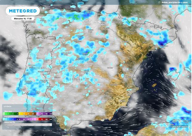 Miércoles Santo pasado por agua y viento: chubascos generalizados y rachas de hasta 80 km/h en estas 6 comunidades