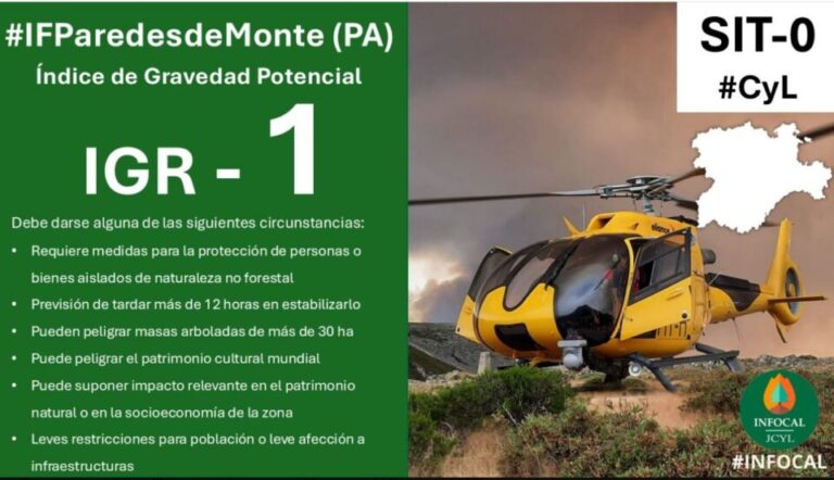 Se declara el nivel 1 de emergencia por un incendio forestal en Paredes de Monte con riesgo para el entorno natural