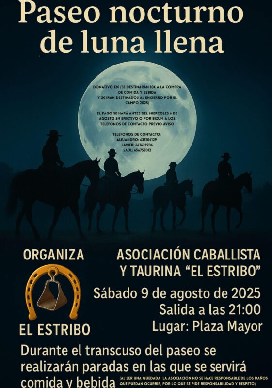 Paseo a caballo bajo la luna llena en Valdestillas: una noche mágica con sabor ecuestre