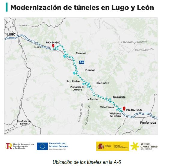 ¡Atención conductores! Cortes nocturnos en la A-6 entre Lugo y León por obras en los túneles de Piedrafita