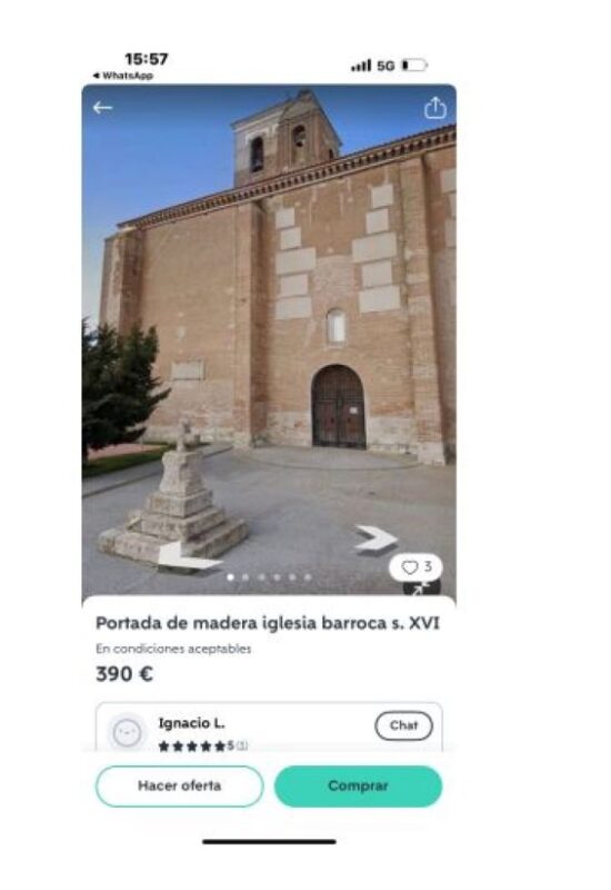 Indignación en Ventosa de la Cuesta: denuncian la venta de una puerta barroca del siglo XVI por 390 euros en Wallapop