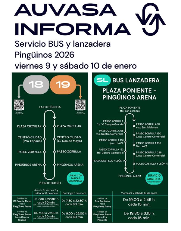 AUVASA lanza un servicio especial de autobuses lanzadera para Pingüinos los días 9 y 10 de enero
