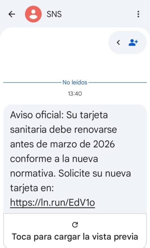 IMAGEN+SMS+FRAUDULENTO+RENOVACIÓN+TARJETA+SANITARIA en Castilla y León